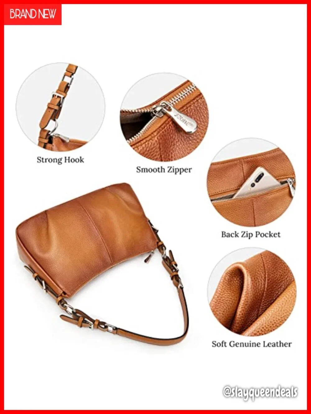 Top Grain Pebbled Cowhide Leather Hobo Handbag, Adjustable Strap, Silver Tone